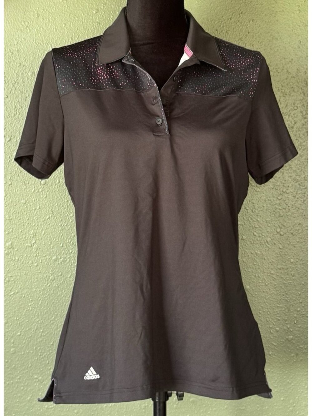 Adidas Golf Womens Polo Shirt Size Medium Black Pink Green Shortsleeve Sports